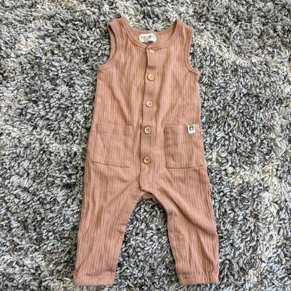 Rabbit Bear 6-9 Months Ribbed Button Romper Sleeveless Overalls Baby Boy Girl